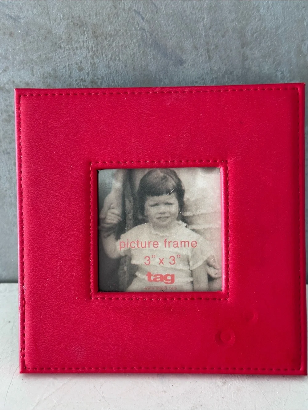TAG Red Faux Leather Picture Frame For 3X3 White Stitching